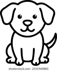 illustration adorable dog, black and white outline design icon