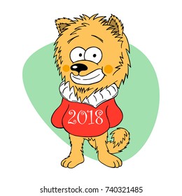 Illustration with adorable dog for new 2018 year and christmas.