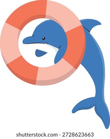 Illustration von Adorable Dolphin Performing. Vektorzeichentrickfigur.