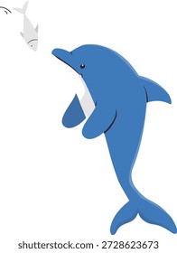 Ilustración del adorable delfín actuando. Personaje de dibujos animados de Vector.