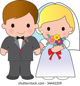 Illustration of an adorable groom and his bride