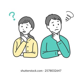 Illustration of an adult couple with their hands on their faces