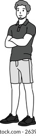 illustration, Adult male in casual look, drawing in monotone cartoon, minimal style, black mark drawing