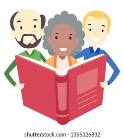 Illustration of Adult People Reading a Big Book. Adult Learners