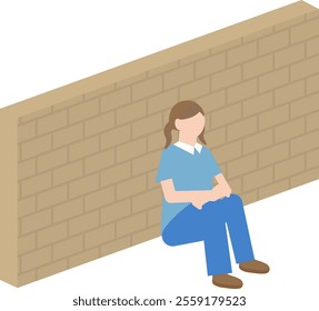 Illustration of an adult woman depressed in front of a wall