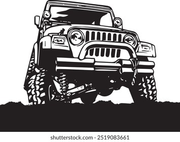 Illustration of a adventure car. off road on the mountain, an illustration of sport car. Jeep Black shildout.
