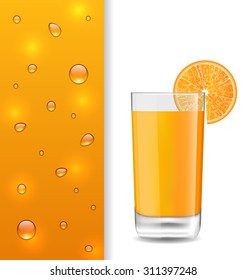 Illustration Advertise Banner with Orange Beverage and Drops - Vector