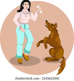 Illustration for advertising dog sitter, dog trainer, cynologist. Bright vector illustration, suitable for book children's illustration, color picture. 