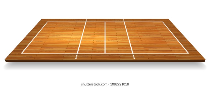 An illustration of an aerial view of a hardwood with perspective volleyball court. Vector EPS 10.