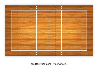 An illustration of an aerial view of a hardwood volleyball court. Vector EPS 10.