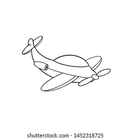 Illustration of aeroplan. Perfect for coloring book,  textiles, icon, web, painting, children's books, t-shirt printing, poster for kids room decor.  Outline. Vector version.