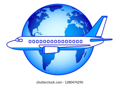 Illustration of the aeroplane and globe. Elements of this image furnished by NASA 