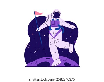 Illustration of an Aerospace Engineering Astronaut Carrying Flag