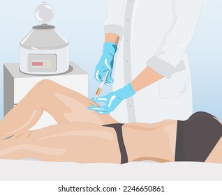 Illustration. Aesthetic cosmetologist makes lipolytic injections to burn fat on the legs and body of a woman. Female aesthetic cosmetology in a beauty salon.Cosmetology concept	