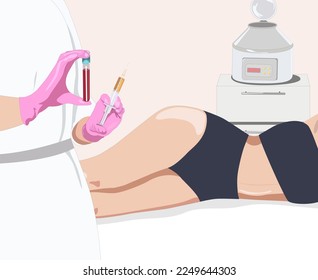 Illustration. Aesthetic cosmetologist makes lipolytic injections to burn fat on the legs and body of a woman. Female aesthetic cosmetology in a beauty salon.Cosmetology concept	