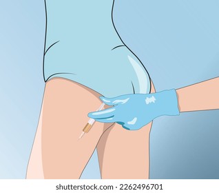 Illustration. Aesthetic cosmetologist makes lipolytic injections to burn fat on the legs and body of a woman. Female aesthetic cosmetology in a beauty salon.Cosmetology concept