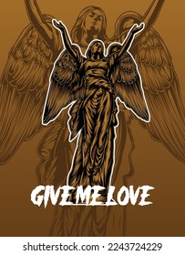illustration of an aesthetic statue asking for love and happiness suitable for your shirt design
