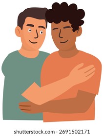 Illustration von liebevollen Männern, die sich glücklich umarmen