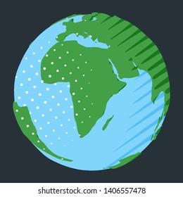 Illustration of Africa on world globe as geographical symbol of continent in simple comics style