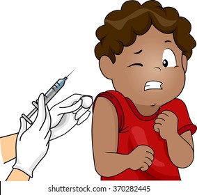 Illustration of an African American Boy scared of the syringe