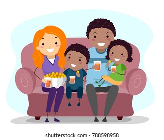 Illustration of an African American Family with a Step Mother