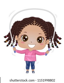 Illustration of an African American Girl Playing with Jumping Rope