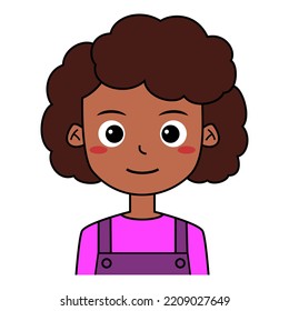 Illustration of African American Girl Portrait Cartoon Character