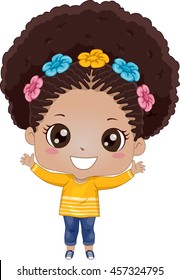 Illustration of an African American Girl Waving Happily