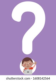 Illustration of an African American Kid Boy Waving with a Tablet Computer in the Dot in a Question Mark