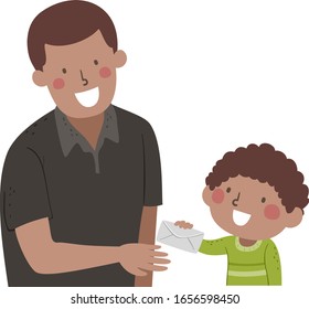 Illustration of African American Kid Boy Giving a Letter in a White Envelope to His Teacher or Father