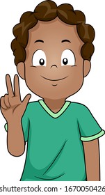 Illustration of an African American Kid Boy Showing Sign Language Number Three