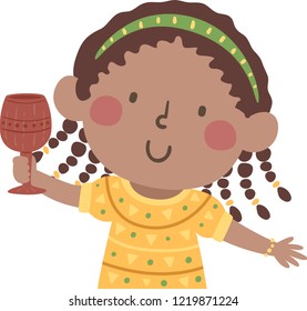 Ilustración de una niña afroamericana sosteniendo una Copa de la Unidad para la celebración de Kwanzaa