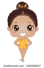 Illustration of an African American Kid Girl Wearing Swimsuit Costume for Synchronized Swimming