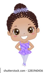 Illustration of an African American Kid Girl Wearing Figure Skating Costume