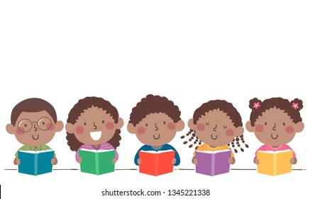 Illustration of African American Kids Reading a Book. Black History Month