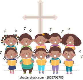 Illustration of African American Kids Singing in Church in Choir