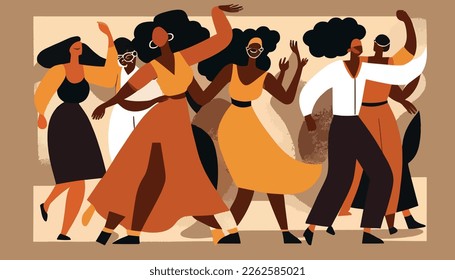 illustration of african american people dancing together in warm colors. Black history month imag