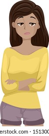 Illustration of an African American Teenage Girl with Arms Crossed and Looking Bored