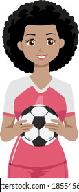 Illustration of an African American Teenage Girl Soccer Player Holding Ball