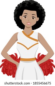 Illustration of an African American Teenage Girl Cheerleader Holding Pompoms