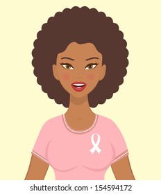 Illustration Of African American Woman Against Breast Cancer