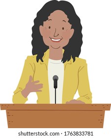 Illustration of an African American Woman Standing on a Lectern and Delivering Speech