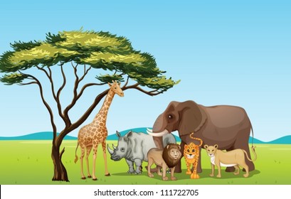 Illustration of African animals in savannah