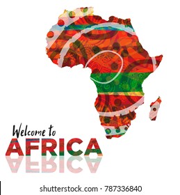Illustration of african continent with welcome words. Good to use in travel industry, invitation to exotic trips, and other promotional materials