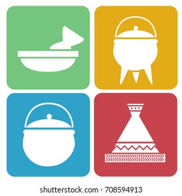 Illustration of African Cooking Flat Icons from Mortar and Pestle to Potjie to Tagine