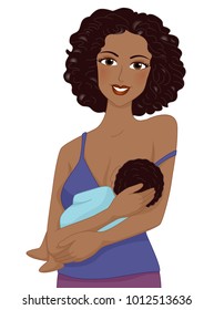 Illustration of an African Girl Breastfeeding Her Baby