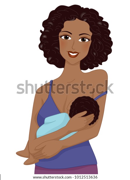 赤ちゃんに授乳するアフリカの女の子のイラスト のベクター画像素材 ロイヤリティフリー