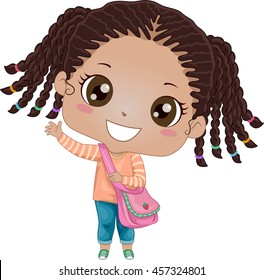 Illustration of an African Girl Eagerly Waving Goodbye