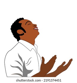 Illustration of African man praying for thank god.Flat vector illustration of constructors isolated white background