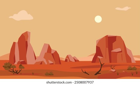 illustration of african natural scenery, wild area with red soil and mud along the road